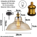 Ver imagem 6 de Luminária Lustre Pendente Teto 28x22cm Vidro Âmbar Industrial Retrô Vintage E27 Gimpo Kjdd-e-188