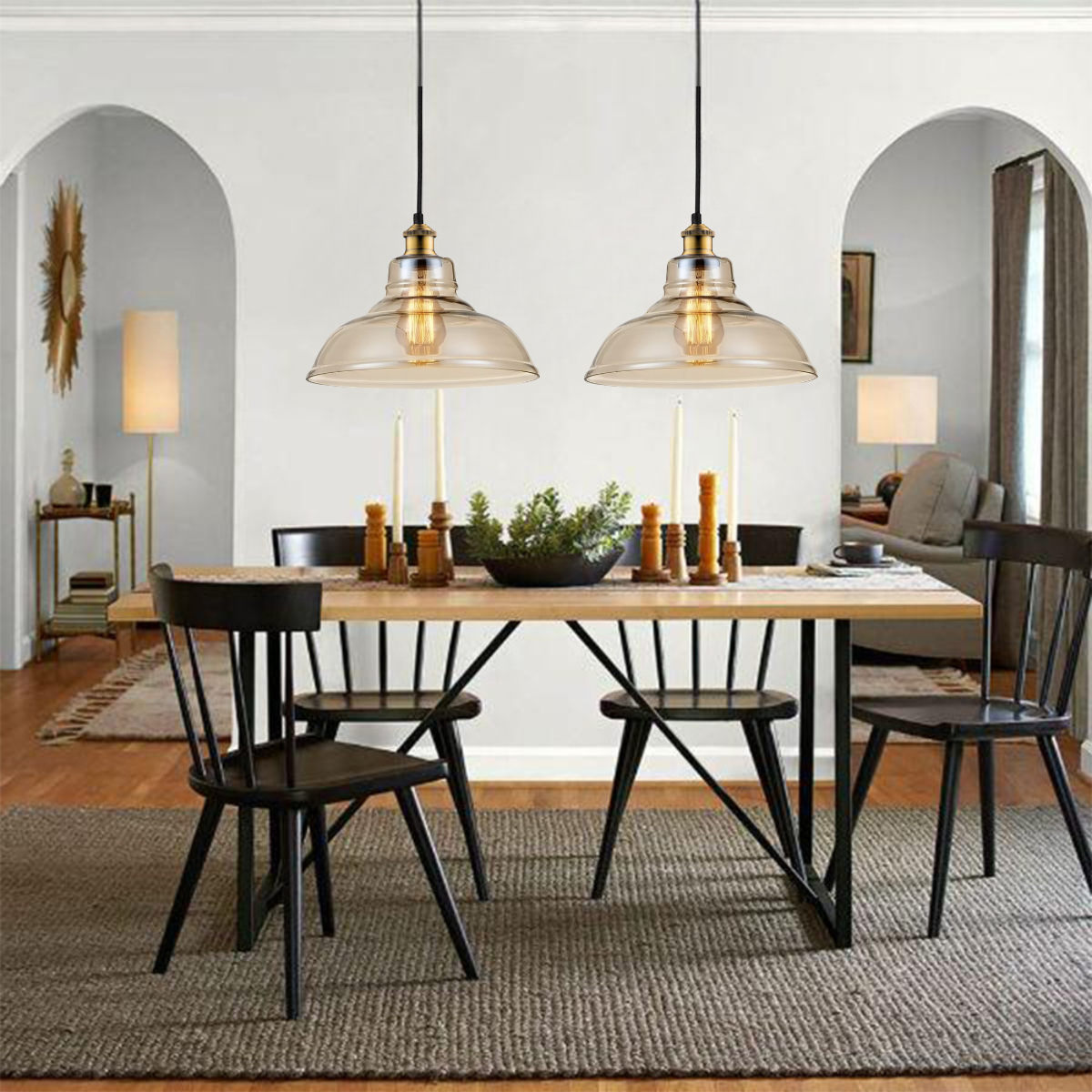 Ver imagem 5 de Luminária Lustre Pendente Teto 28x22cm Vidro Âmbar Industrial Retrô Vintage E27 Gimpo Kjdd-e-188