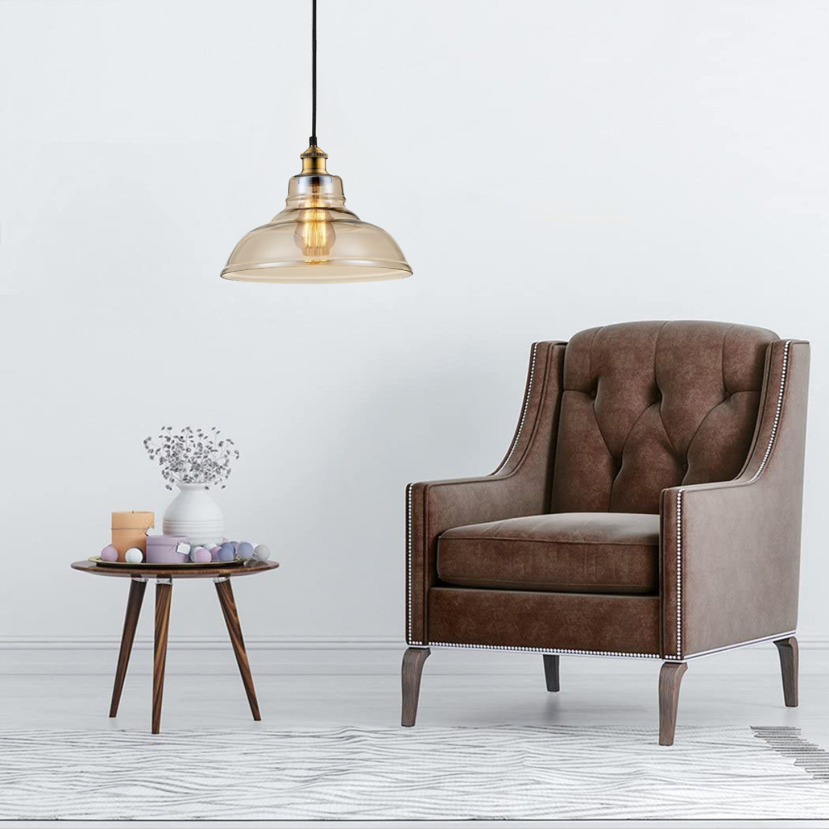 Ver imagem 7 de Luminária Lustre Pendente Teto 28x22cm Vidro Âmbar Industrial Retrô Vintage E27 Gimpo Kjdd-e-188