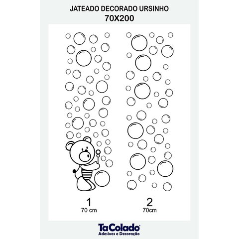 Adesivo Para Vidro Box Banheiro Jateado Decorado Ursinho Prova D'agua - 1,40 x 2,00m