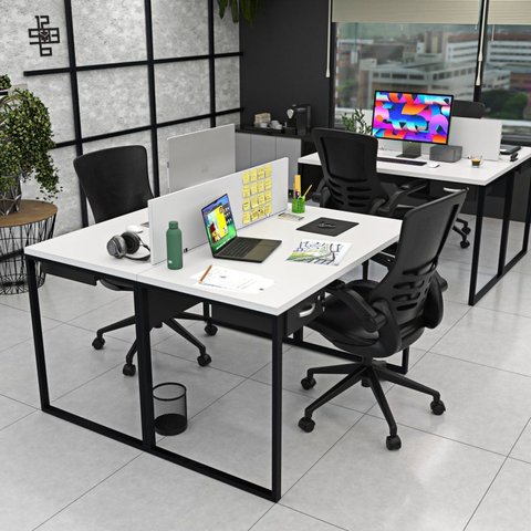 Escrivaninha Mesa Escritório com Gavetas 1 Gaveta 2 Lugares 120cm Industrial Branco