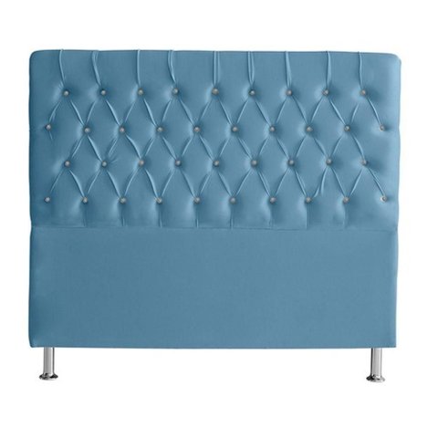 Cabeceira de Cama Box Estrela King 195 Cm Suede Botão Cristal Azul Bebê do Lar Móveis e Decora