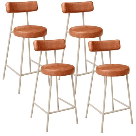 Kit 04 Banquetas Baixa Cozinha Sala Jantar Bancada Milão Arena L02 Couríssimo Camel - lyam decor
