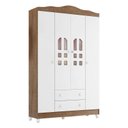 Ver imagem 1 de Guarda Roupa Infantil New Selena 4 Portas Branco Acetinado Amadeirado - Carolina Móveis