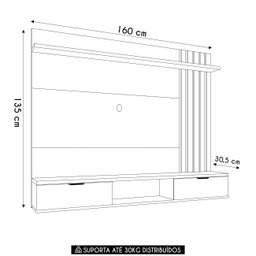 Painel Tv 55 Pol 160cm Bancada Suspensa Lets Cinamomo/off - Hb Móveis - 4