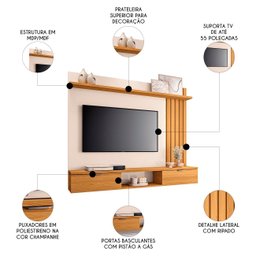 Painel Tv 55 Pol 160cm Bancada Suspensa Lets Cinamomo/off - Hb Móveis - 3