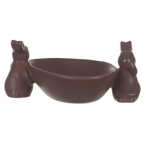 Escultura Vaso Formato de Ovo de Páscoa C/coelhos Marrom