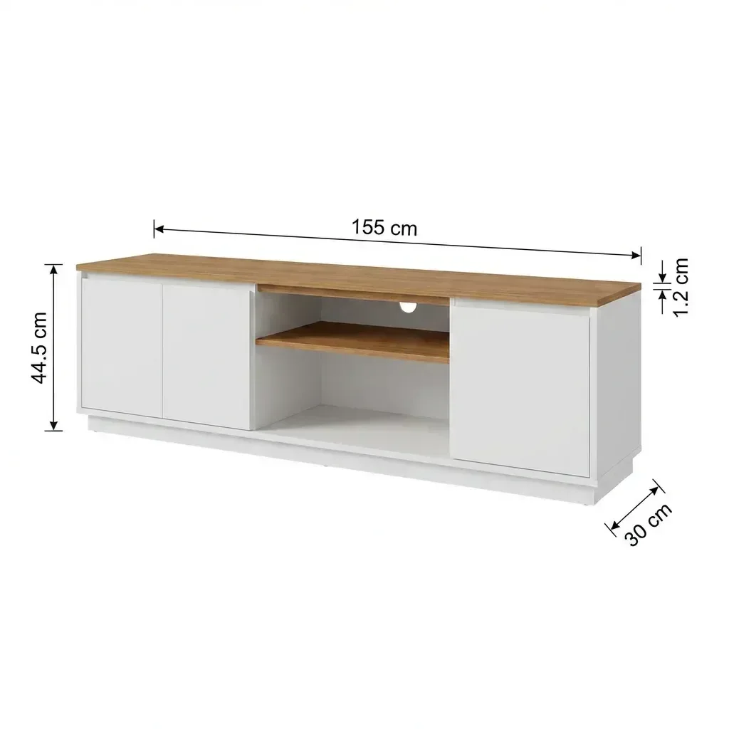 Ver imagem 3 de Rack MDF 155cm Portas Nicho Central e Rodapé Branco/Naturale
