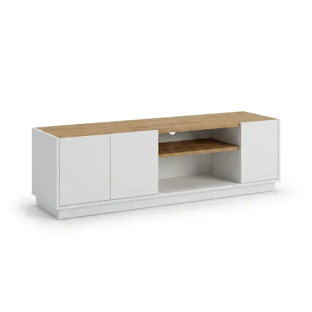 Ver imagem 2 de Rack MDF 155cm Portas Nicho Central e Rodapé Branco/Naturale