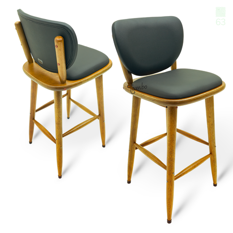 Kit 2 Banquetas de Madeira Torneada Bistrô Estofada - 63cm Natural