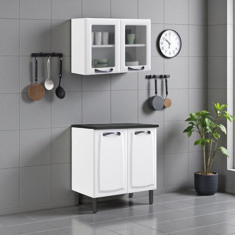 Cozinha Compacta Modulada em Aço 2 Peças 4 Portas New Premium Itatiaia Branco