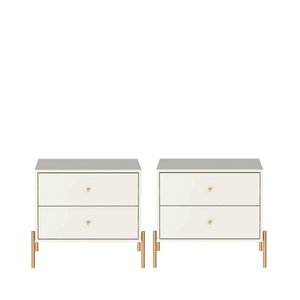 Conjunto 2 Mesas de Cabeceira com 2 Gavetas Jasper 64 Cm - Off White Fosco C/ Dourado