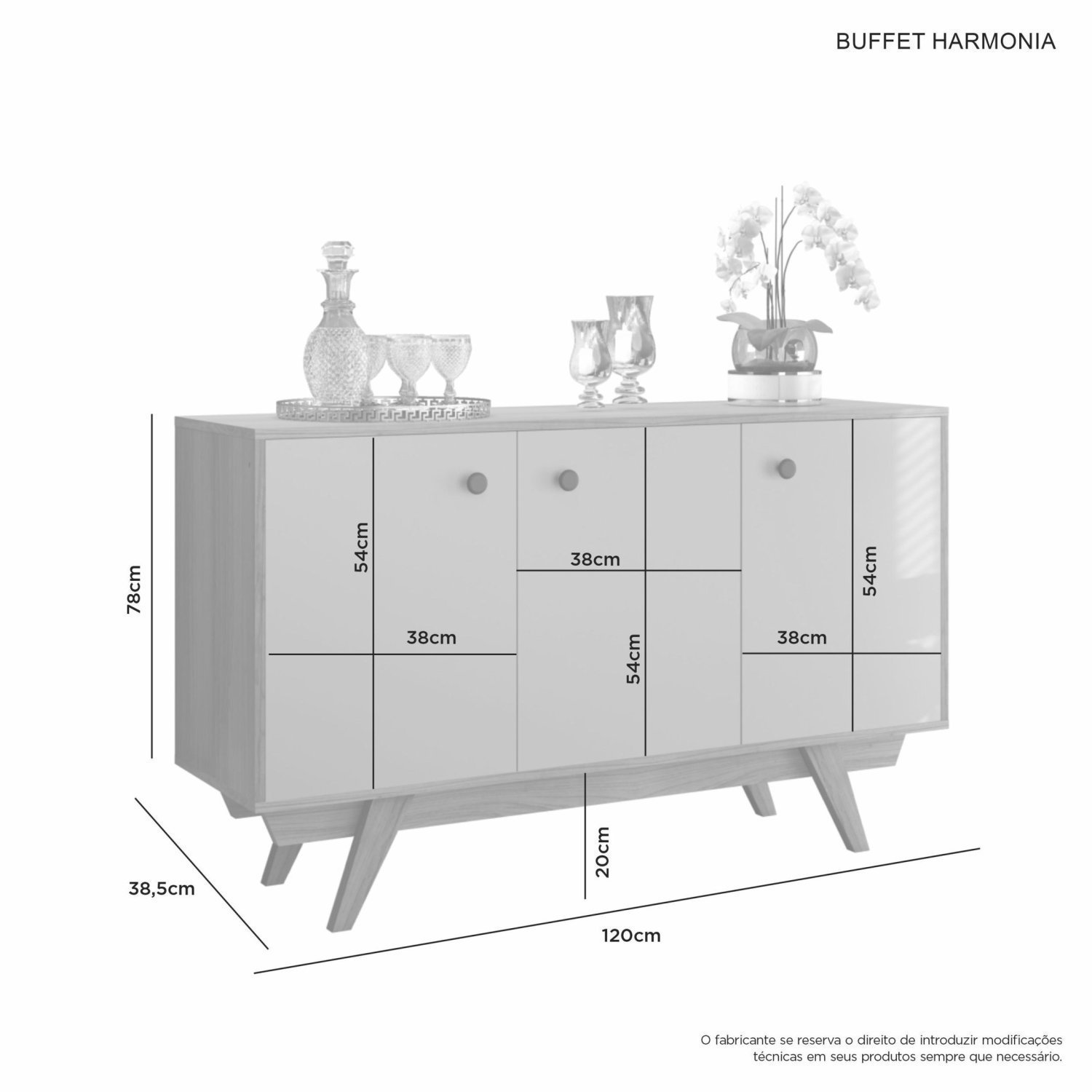 Buffet Aparador 3 Portas Harmonia Candian JCM Móveis - 4