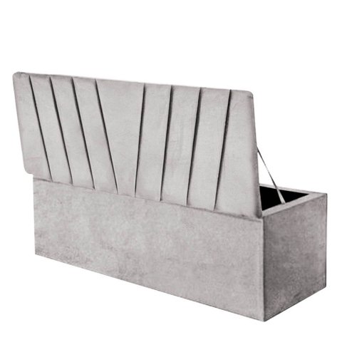 Calçadeira Baú Recamier Estofada Cama Queen 160cm Bélgica Corino Cinza Claro- Mabe Magazine