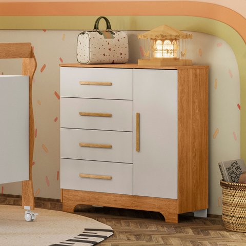 Cômoda Tigus Móveis Infantil Fly com Pés 4 Gavetas e 1 Porta