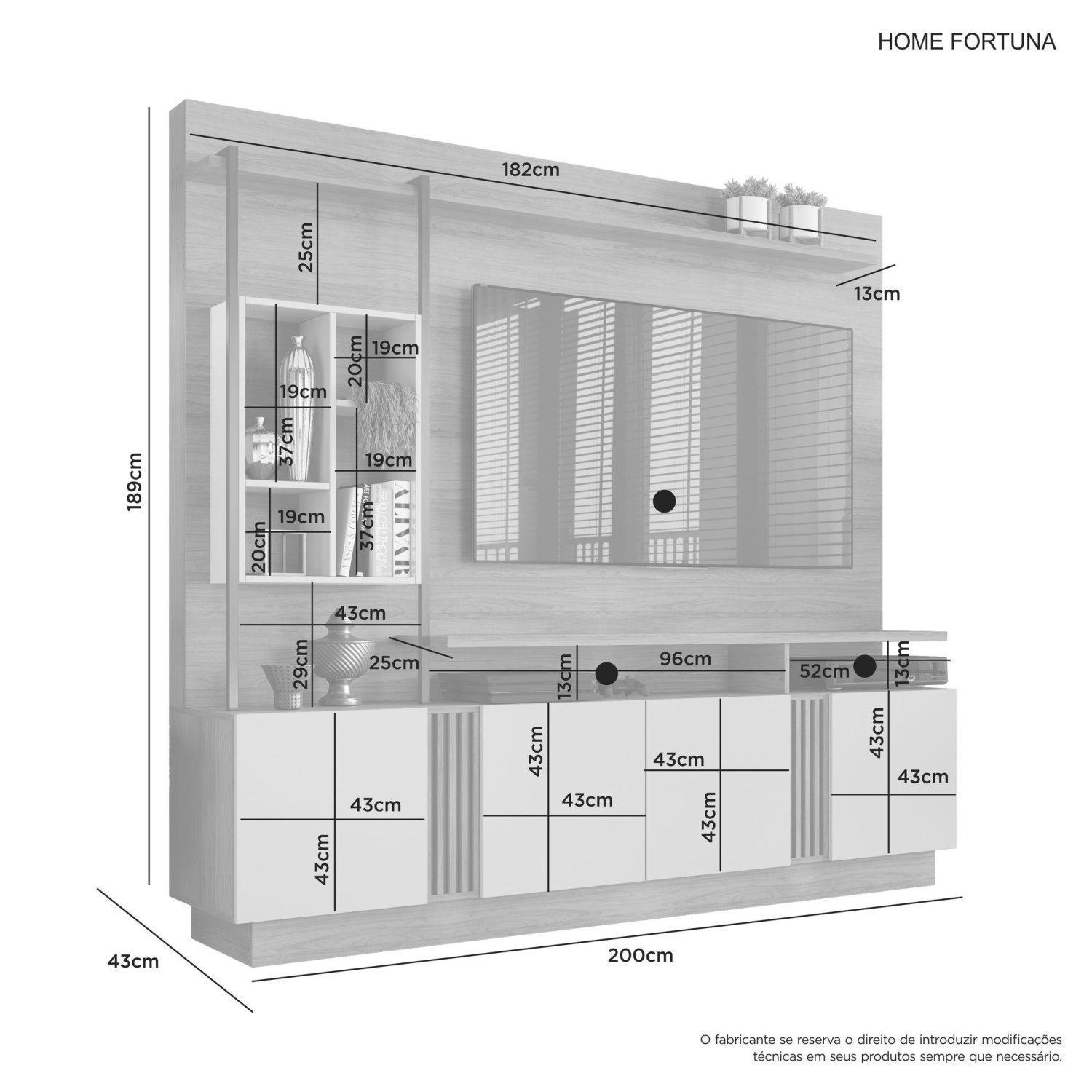 Estante Home para TV Industrial Ripado 4 Portas 4 Nichos Fortuna Candian  - 3