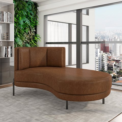 Sofá Chaise Lado Direito Downey Sala de Estar Pu Marrom G15 - Gran Belo