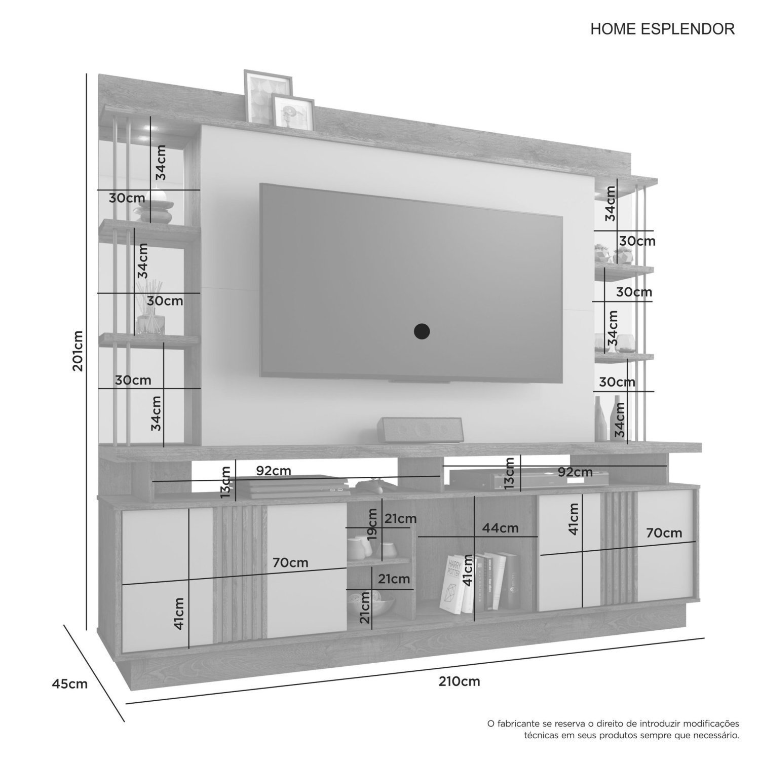 Estante Home para TV com Espelho 2 Portas 5 Nichos Esplendor Candian  - 4