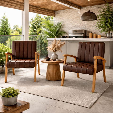 Kit 2 Poltronas Haley Moderna Decorativa Estofada Corino Sala Estar Quarto Escritório Recepção:marro