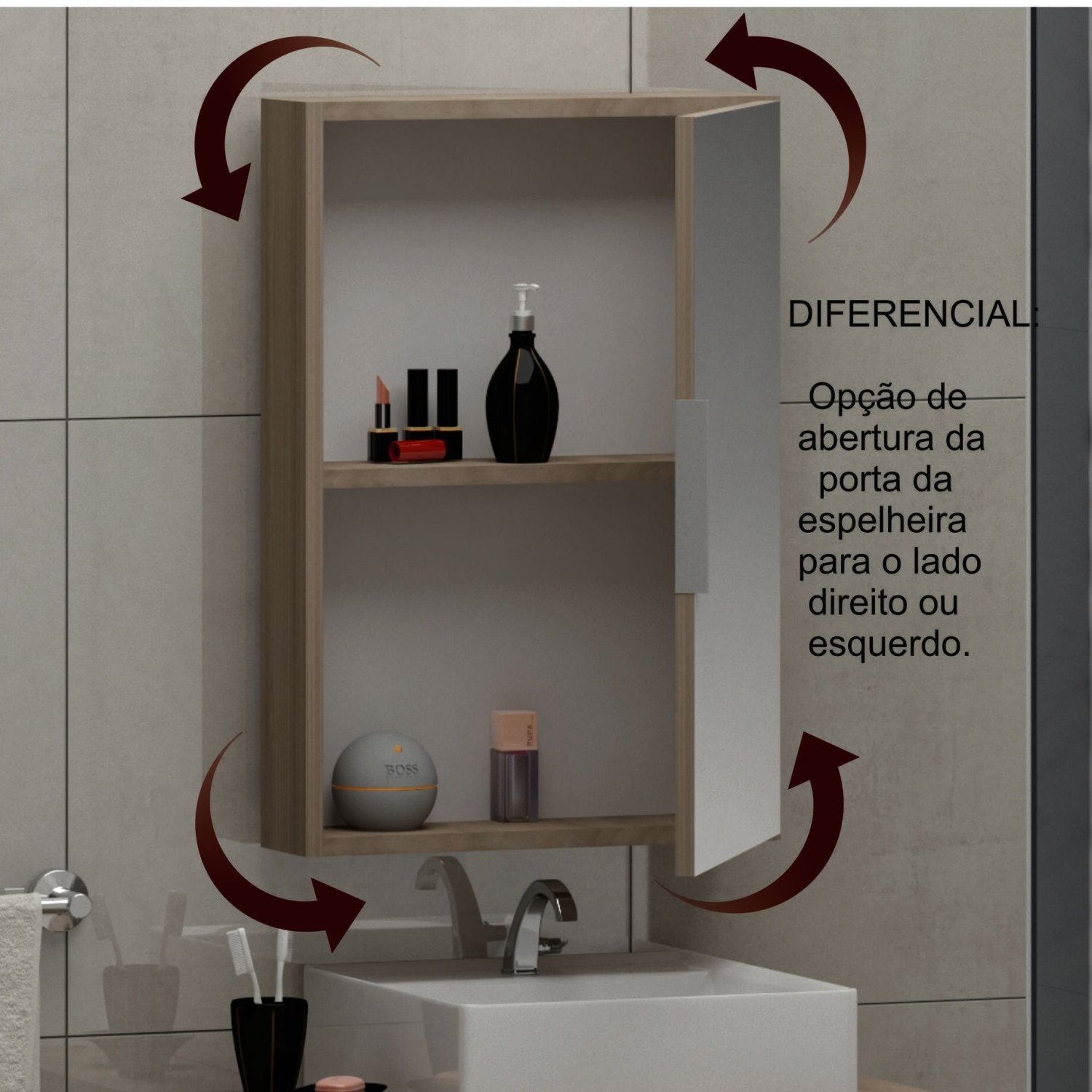 Gabinete Banheiro 60cm com Cuba Sobrepor e Espelheira Rubi Gabinetes Joia - 4