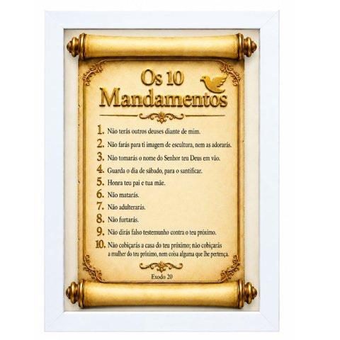 Quadro Decora Os 10 Mandamentos Bíblia Êxodo 20 Jesus Cristo:Branco/A4