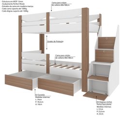 Beliche Infantil com Escada 4 Portas e 2 Gavetas Maya Yescasa - 5 Beliche Infantil com Escada 4 Portas e 2 Gavetas Maya Yescasa - 5