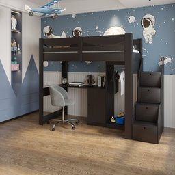 Cama Infantil 1 Escrivaninha e 2 Armários 5 Portas Stella Yescasa - 1