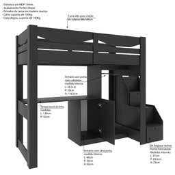 Cama Infantil 1 Escrivaninha e 2 Armários 5 Portas Stella Yescasa - 4