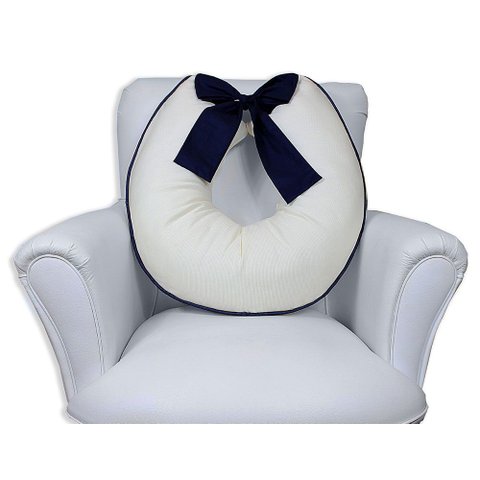 Almofada Amamentação com Laço - Palha com Marinho