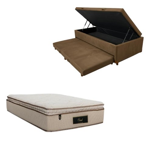 Cama Box Baú Solteiro com Auxiliar (Bicama) + Colchão Cloud Molas Ensacadas c/Pillowtop 32cm | Kit C