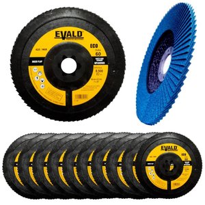 Disco de Lixa Flap Zirconio 7 POL 180 mm Aço Inox Grão 60 Kit 10 Unidades EVALD