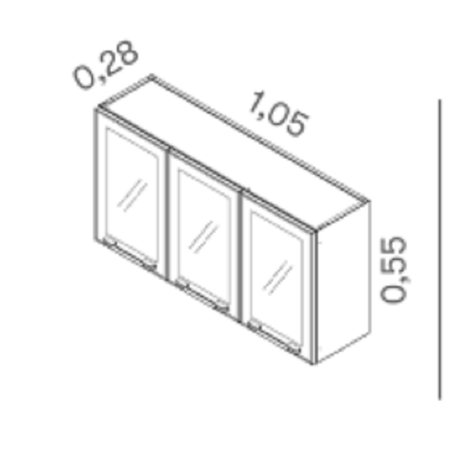 Armário em Aço 105cm 3 Portas de Vidro Florença  - 5