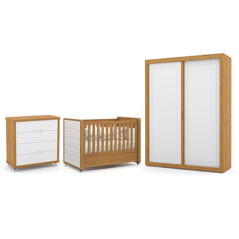Dormitório Tutto New 2 Portas, Cômoda 4 Gavetas e Berço Freijó/branco Soft com Capitonê - Matic