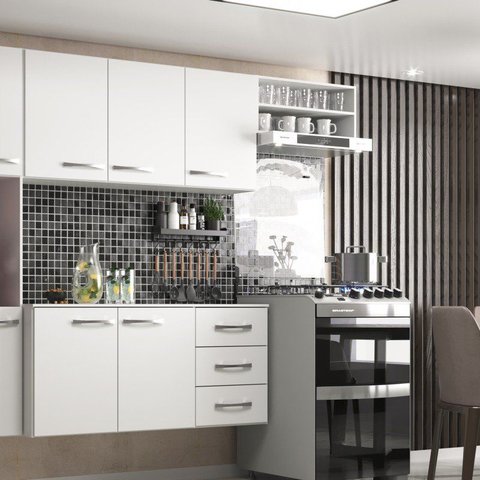 Cozinha Compacta Veneza 7 Portas 3 Gavetas 3 Branco