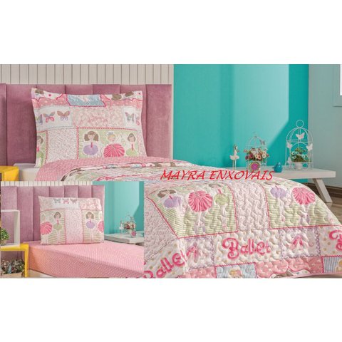 Kit Completo Bouti Infantil Solteiro Cobre Leito + Jogo de Lençol:ballet