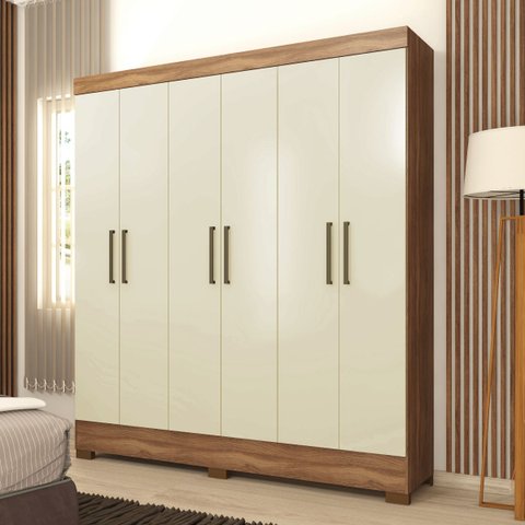 Guarda Roupa Casal 6 Portas 2 Gavetas Verso Bege/Amendola Touch/Off White