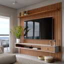 Ver imagem 1 de Painel Ripado para TV até 75 Polegadas MDF 230,5cmx220cm Prateleira Nicho e Gaveta Detroit