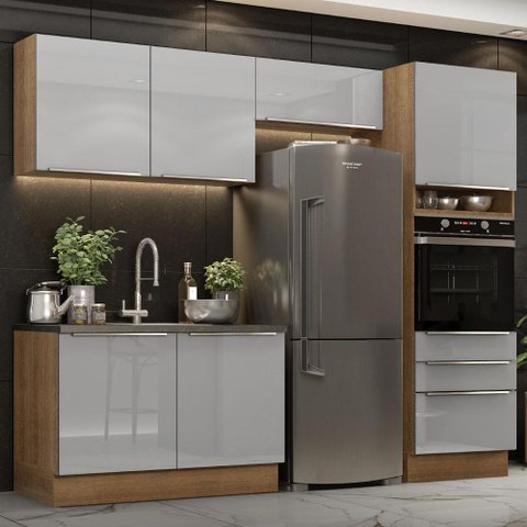 Armário de Cozinha Completa 260cm Rustic/Cinza Lux Madesa 05