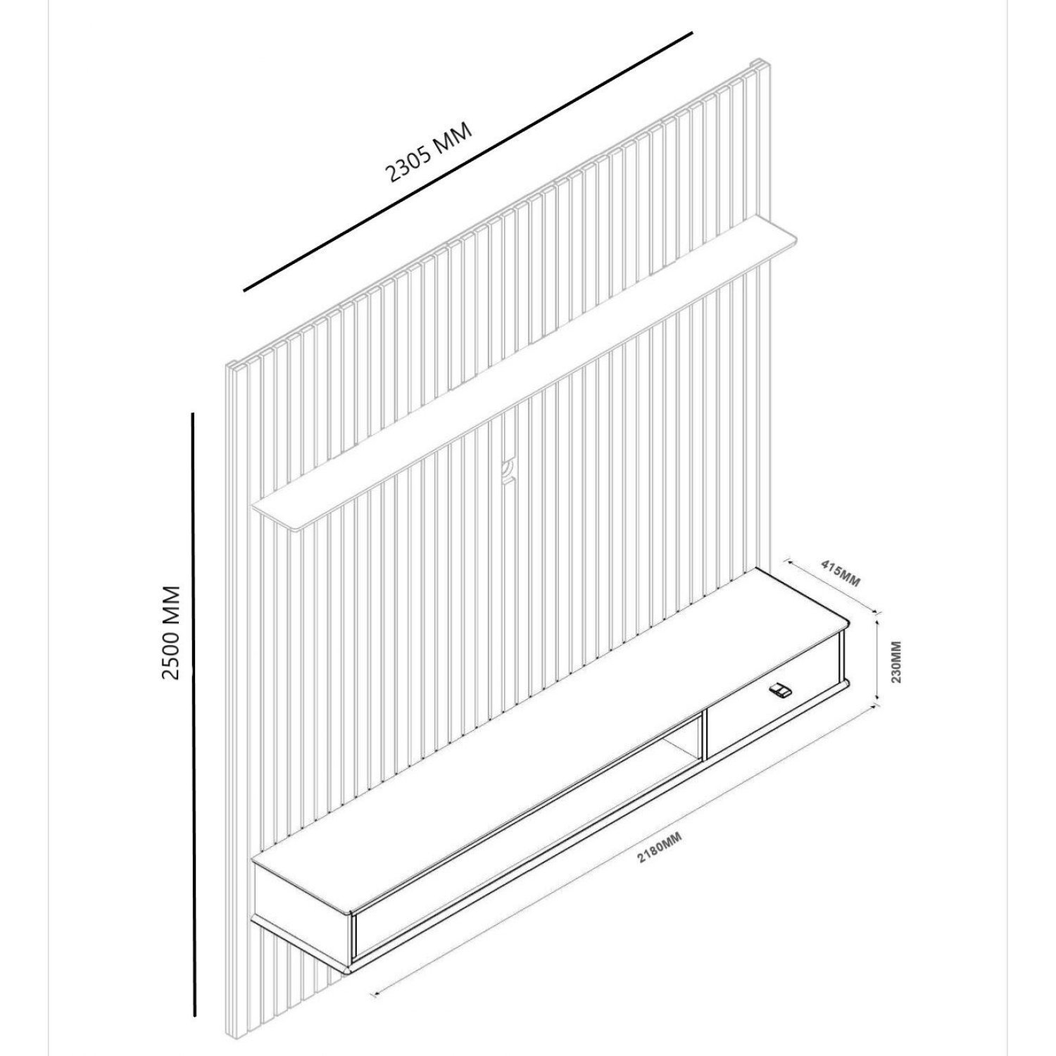 Painel Ripado Home para TV até 75 Polegadas 1 Gaveta 1 Nicho Detroit  - 4