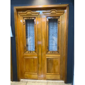 Porta Balcão de Madeira Maciça C/ Grade 2,15x1,40 Modelo Imperial 2 Folhas