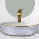 Ver imagem 3 de Kit Cuba Pia Louça Cerâmica Banheiro C/torn e Vál Dourada 52