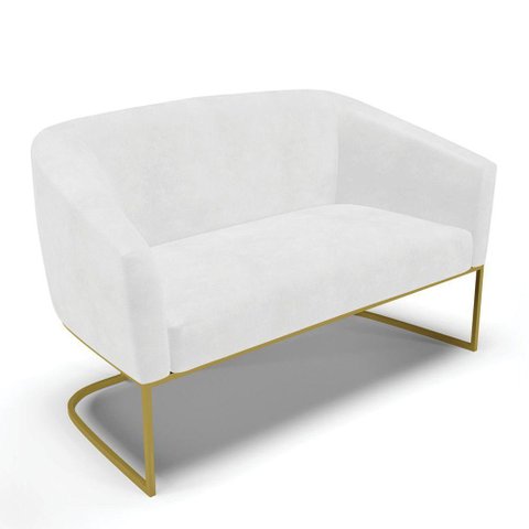Sofá Namoradeira 2 Lugares Base Industrial Dourado Stella Corano D03 - D'Rossi Cor Branco