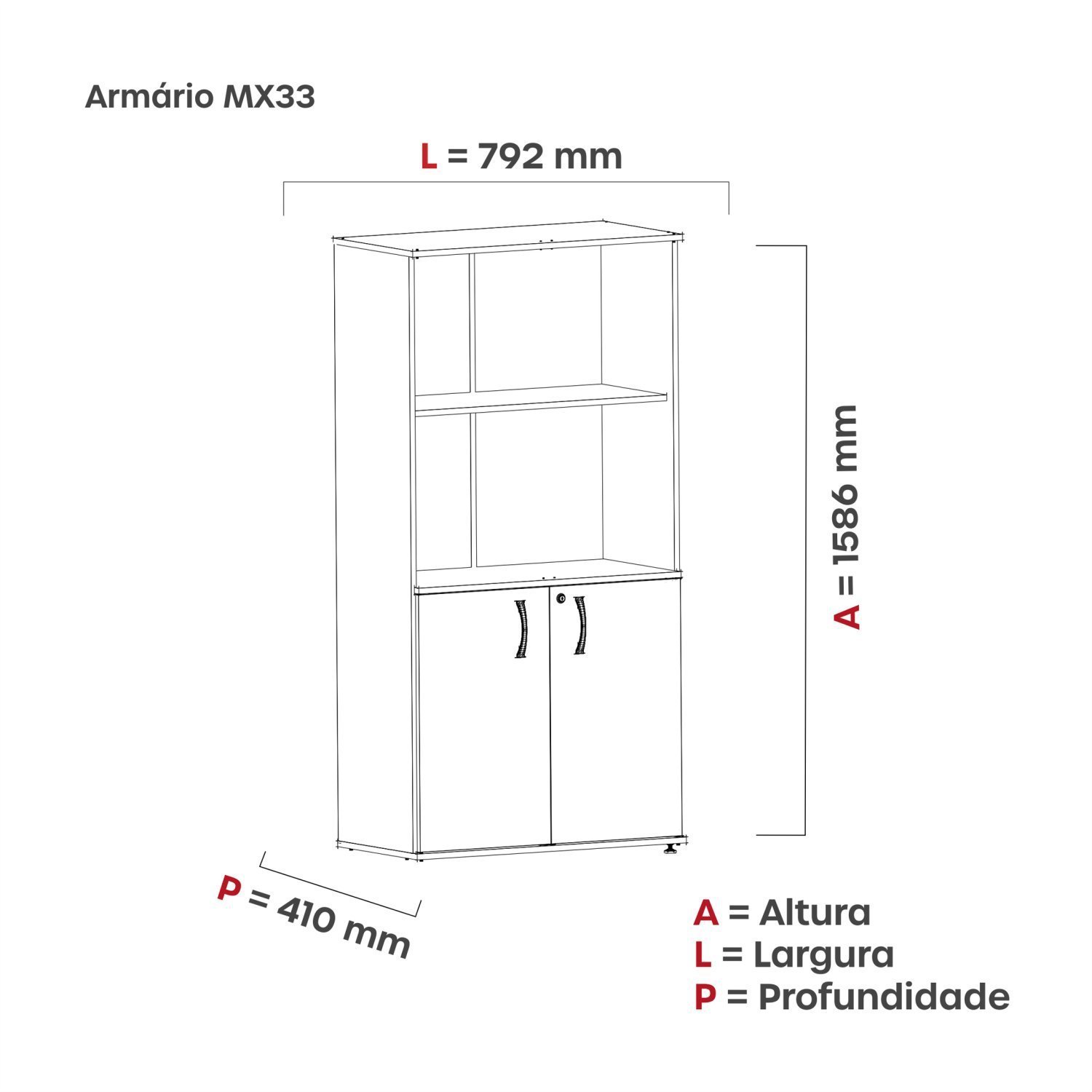 Armário para Escritório Alto 2 Portas com Chave Semi Aberto PE25 Pandin Móveis - 4