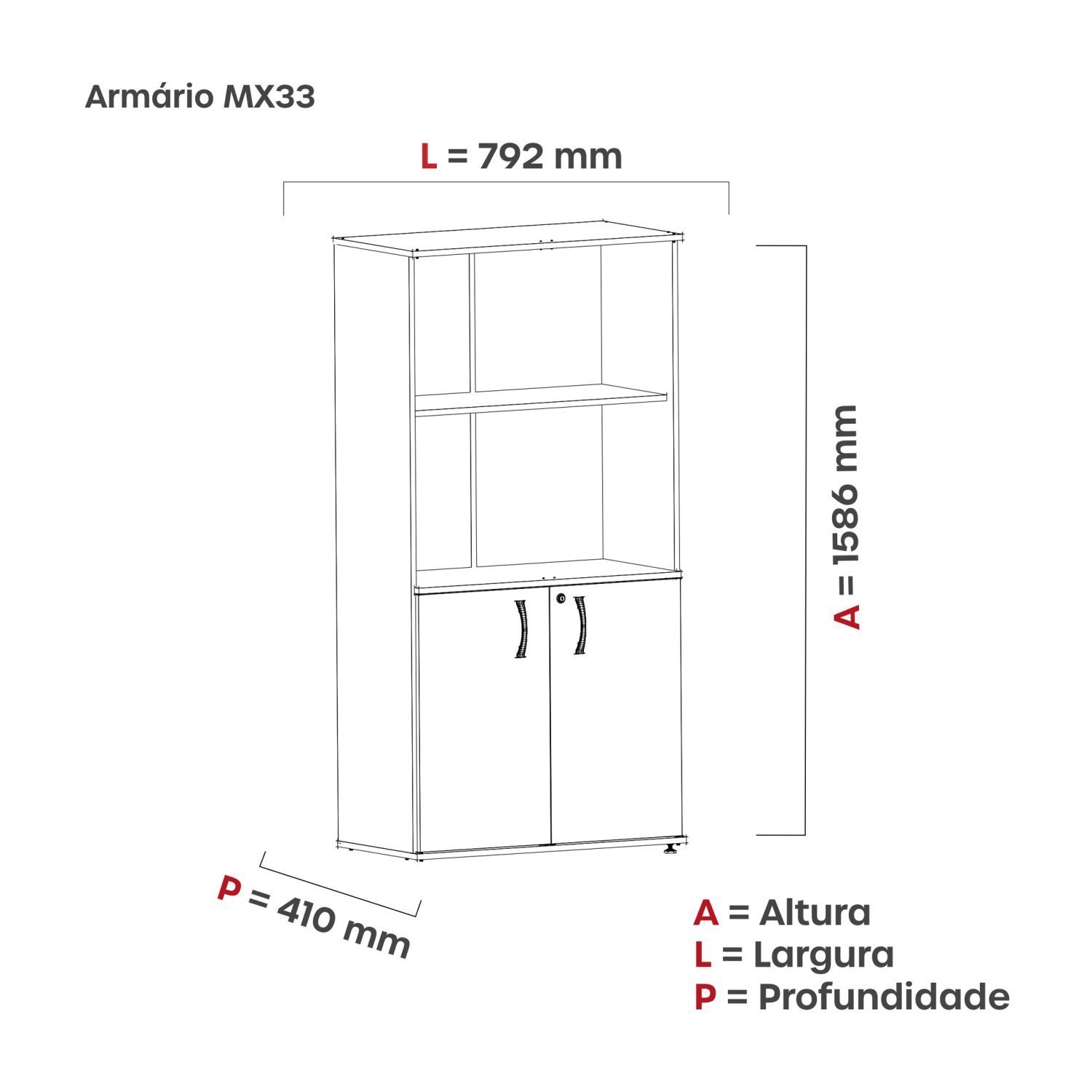 Armário para Escritório Alto 2 Portas com Chave Semi Aberto PE25 Pandin Móveis - 2