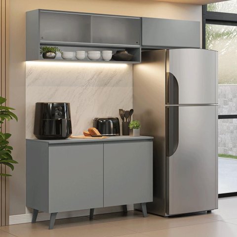 Armário de Cozinha Compacta 200cm Cinza Nice Madesa Xa09
