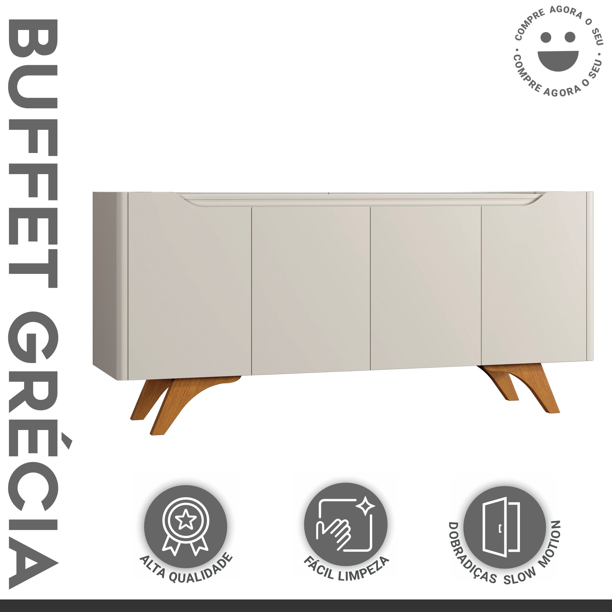 Buffet Aparador 4 Portas 180cm Grécia - 2