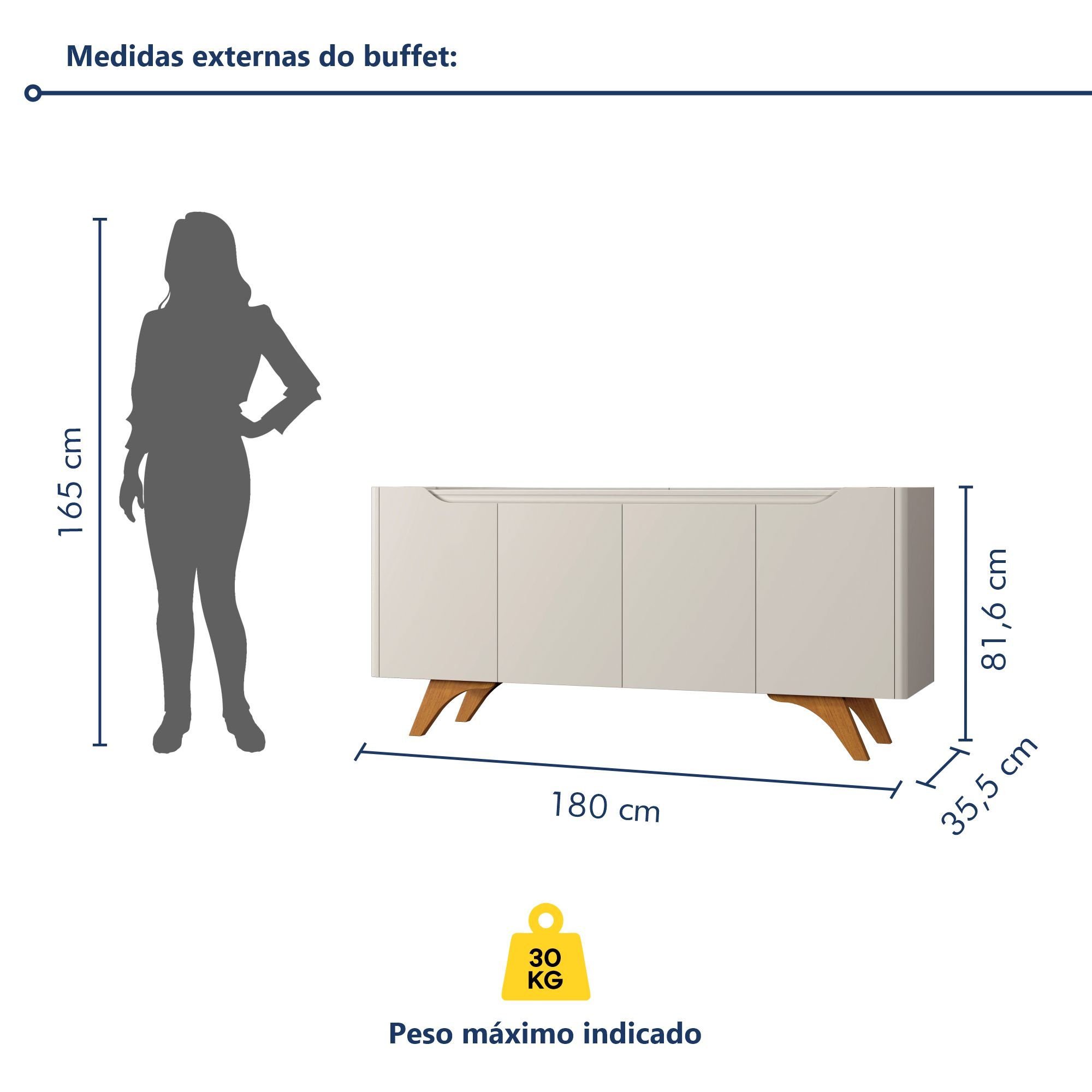 Buffet Aparador 4 Portas 180cm Grécia - 6