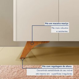 Buffet Aparador 100%MDF 4 Portas Pés em Madeira Maciça 180cm Grécia - 3