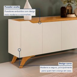 Buffet Aparador 100%MDF 4 Portas Pés em Madeira Maciça 180cm Grécia - 5