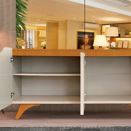 Buffet Aparador 100%MDF 4 Portas Pés em Madeira Maciça 180cm Grécia - 9